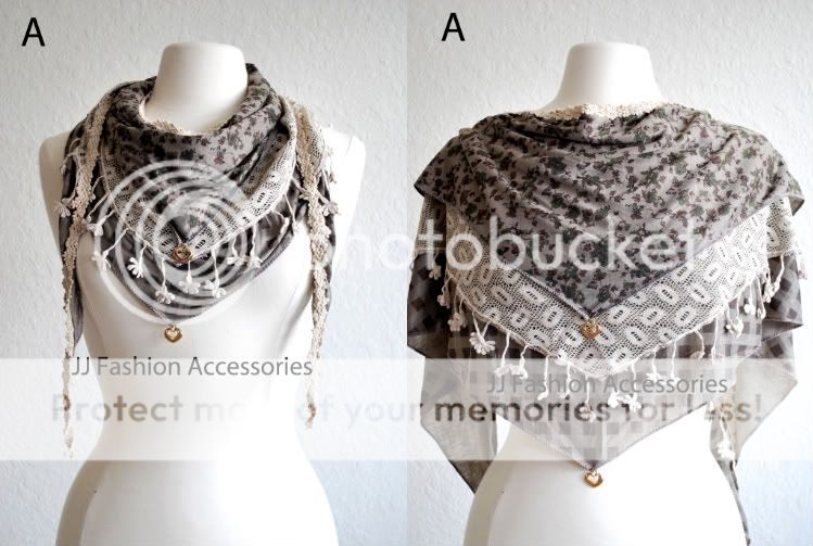 Heart Charms Floral & Checked Triangle Scarf   6 Color  